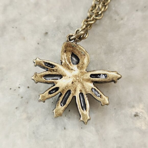 Banana Republic Iridescent Rhinestone Floral Cluster Pendant Aged Gold Tone - Picture 4 of 5